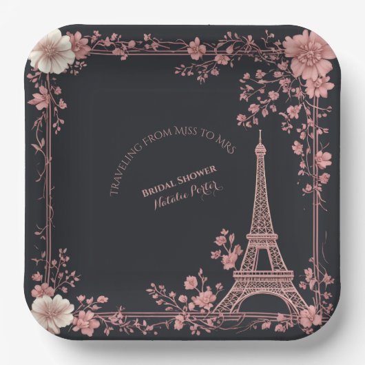 Blush Pink French Miss to Mrs Bridal Shower Paris  Pappteller (Vorderseite)