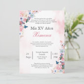 Blush Pink Frühlingszeit Blume Quinceañera Einladu Einladung (Stehend Vorderseite)