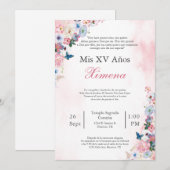 Blush Pink Frühlingszeit Blume Quinceañera Einladu Einladung (Vorne/Hinten)