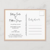 Blush Pink Fun Script Modernes Foto Hochzeit Rette Ankündigungspostkarte (Rückseite)