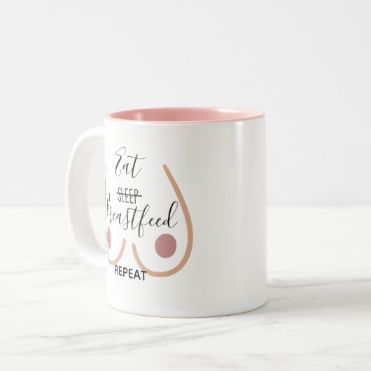 Blush Pink Funny Eat Schlaf Stillen Wiederholung M Zweifarbige Tasse (Vorderseite Links)