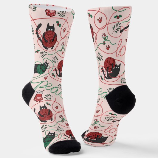 Blush Pink Funny Kitten Liebe Garn Weihnachten Socken (Gewinkelt)