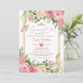 Blush Pink Garden Floral Sweet 16. Girl Birthday Einladung (Stehend Vorderseite)