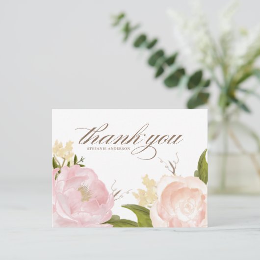 Blush Pink Garden Rose Abschluss Vielen Dank Postkarte (Stehend Vorderseite)