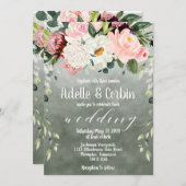 Blush Pink Garden Sage Green White Schriftart Hoch Einladung (Vorne/Hinten)