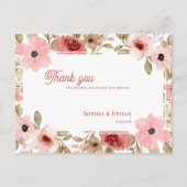 Blush Pink Garden Theme Floral Wedding Thank You Postkarte (Vorderseite)