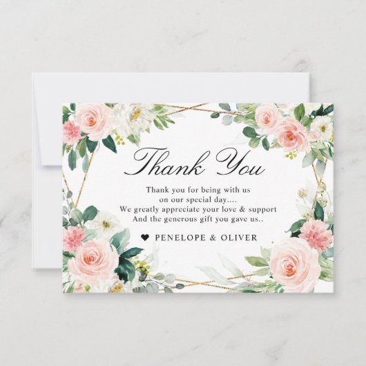 Blush Pink Geometric Botanical Wedding Dankeskarte (Vorderseite)