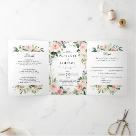 Blush Pink Geometric Botanical Wedding Dreifach-gefaltete Programmkarte