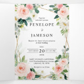 Blush Pink Geometric Botanical Wedding Dreifach-gefaltete Programmkarte (Innenseite Mitte)
