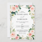 Blush Pink Geometric Botanical Wedding Einladung (Vorderseite)