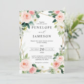 Blush Pink Geometric Botanical Wedding Einladung (Stehend Vorderseite)