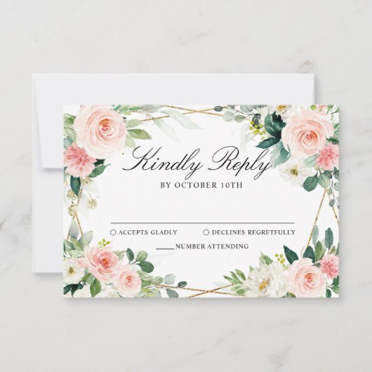 Blush Pink Geometric Botanical Wedding RSVP Karte (Vorderseite)