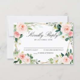 Blush Pink Geometric Botanical Wedding RSVP Karte