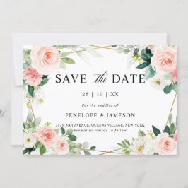 Blush Pink Geometric Botanical Wedding Save The Date