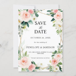 Blush Pink Geometric Botanical Wedding Save The Date