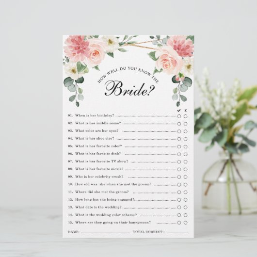 Blush Pink Geometric Brautparty Game (Stehend Vorderseite)