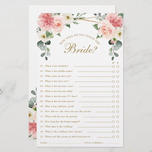Blush Pink Geometric Brautparty Game (Vorne/Hinten)