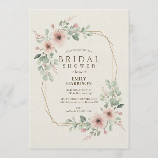 Blush Pink Geometric Bridal Shower Gold Hexagon Einladung (Vorderseite)