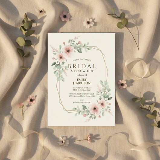 Blush Pink Geometric Bridal Shower Gold Hexagon Einladung