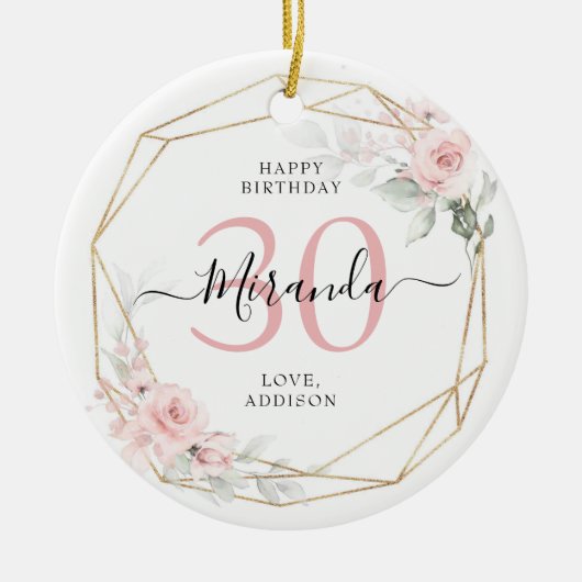 Blush Pink Geometric Floral 30 Jahre Keramik Ornament (Vorne)