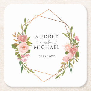 Blush Pink Geometric Floral Wedding Rechteckiger Pappuntersetzer