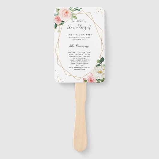 Blush Pink Geometric Frame Wedding Program Fächer (Vorderseite)