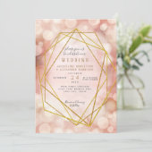 Blush Pink Geometric Gold Glitzer Twinkle Lights Einladung (Stehend Vorderseite)