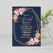 Blush Pink Geometric Navy Blue Brautparty Folieneinladung (Stehend vorne)