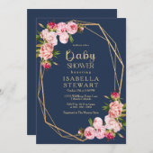 Blush Pink Geometric Royal Blue Navy Baby Dusche Einladung (Vorne/Hinten)