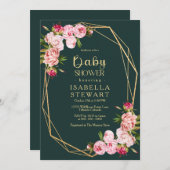 Blush Pink Geometric Royal Dark Green Baby Dusche Einladung (Vorne/Hinten)