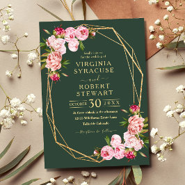 Blush Pink Geometric Royal Green Wedding Einladung