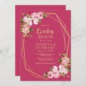 Blush Pink Geometric Royal Hot Pink Baby Dusche Einladung (Vorne/Hinten)