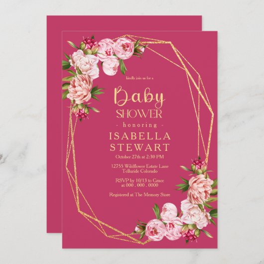 Blush Pink Geometric Royal Hot Pink Baby Dusche Einladung (Vorne/Hinten)