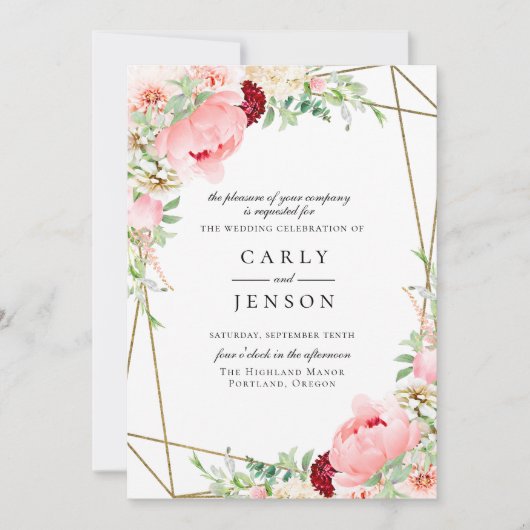 Blush Pink Geometric Wedding Einladung (Vorderseite)