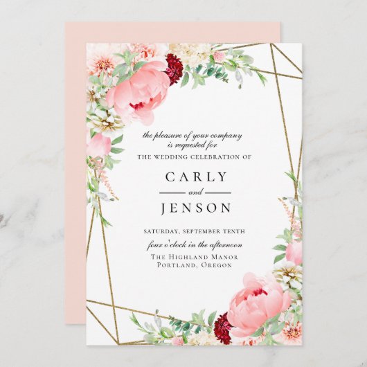 Blush Pink Geometric Wedding Einladung (Vorne/Hinten)