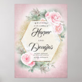 Blush Pink Geometric Wedric Begrüßungszeichen Poster (Vorne)
