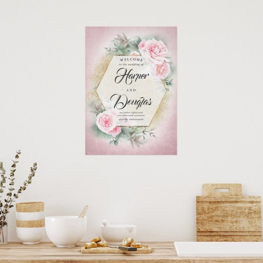 Blush Pink Geometric Wedric Begrüßungszeichen Poster (Küche)