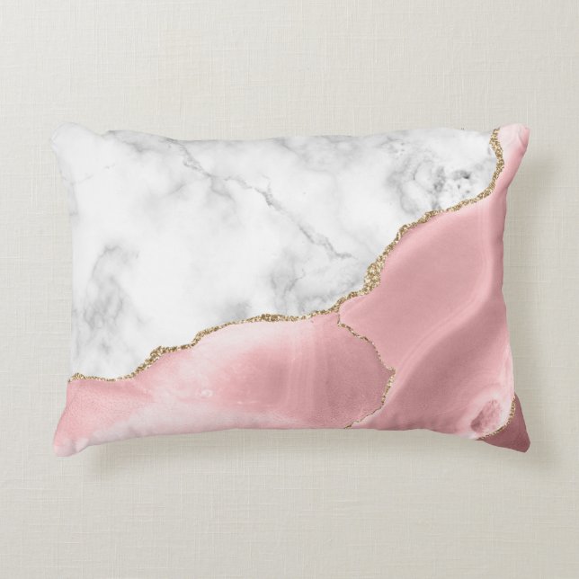 Blush Pink Gilded Agate White Gray Marmor Dekokissen (Vorderseite)