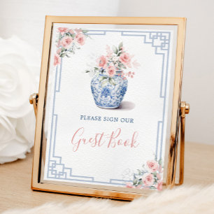 Blush Pink Ginger Jar Chinoiserie Baby Guest Book Poster
