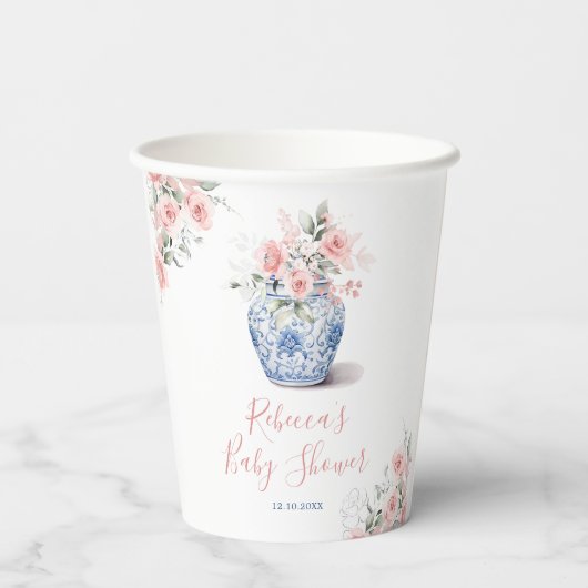 Blush Pink Ginger Jar Chinoiserie Dusche Pappbecher (Rückseite)