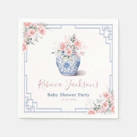 Blush Pink Ginger Jar Chinoiserie Duschpapier Serviette (Vorderseite)