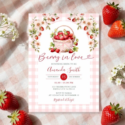 Blush Pink Gingham Berry in Liebe Brautparty Einladung