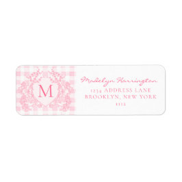 Blush Pink Gingham Floral Crest Monogram Address