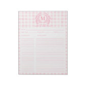 Blush Pink Gingham Floral Crest Monogram Recipe Notizblock (Rotiert)