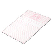 Blush Pink Gingham Floral Crest Monogram Recipe Notizblock (angewinkelt)