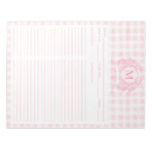 Blush Pink Gingham Floral Crest Monogram Recipe Notizblock (Vorderseite)