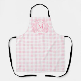 Blush Pink Gingham Floral Crest Monogram Schürze