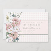 Blush Pink Gingham Flower Garden Baby Girl Dusche Einladung (Vorderseite)