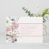 Blush Pink Gingham Flower Garden Baby Girl Dusche Einladung (Stehend Vorderseite)