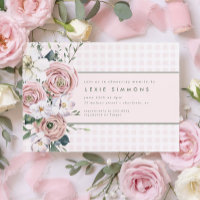 Blush Pink Gingham Flower Garden Baby Girl Dusche